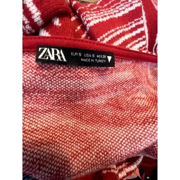 Zara Red & White Long Sleeve Knit Dress, Small, Queen Anne Neckline - Picture 3 of 6